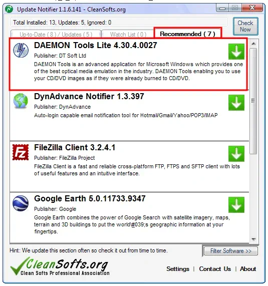 소프트웨어 업데이트 관리유틸 Update Notifier