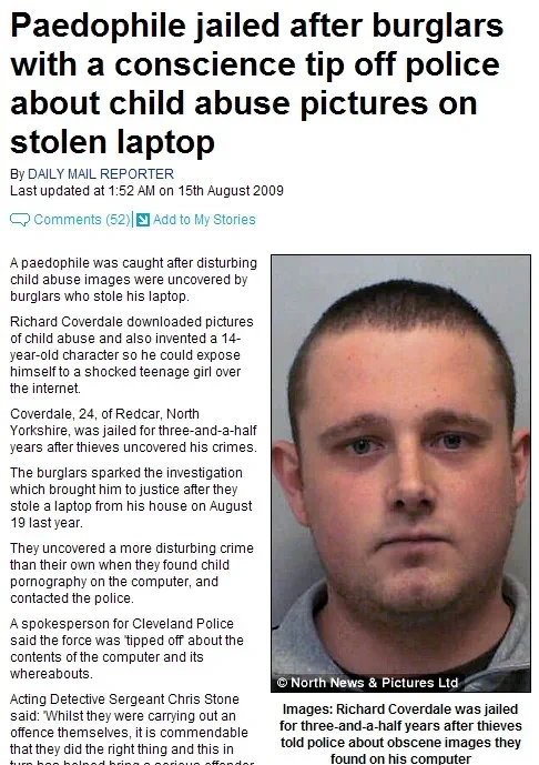 노트북 훔친 도둑 노트북에 저장된 동영상을 보고 자수