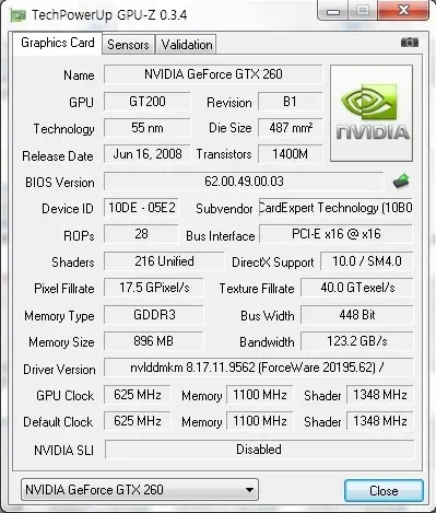 GPUZ 260 01 왕의 귀환, 그래픽카드 게인워드 GTX260 896MB GS HDMI