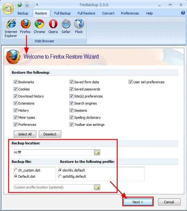 웹브라우저 즐겨찾기, 설정 저장 백업, 복구 유틸 FavBackup - 익스플로러, 파이어폭스, 크롬등