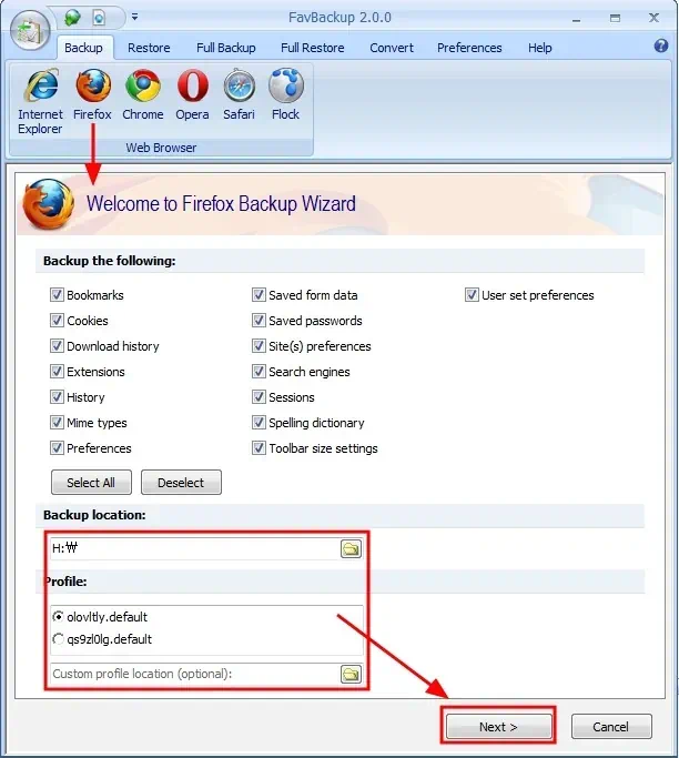 웹브라우저 즐겨찾기, 설정 저장 백업, 복구 유틸 FavBackup - 익스플로러, 파이어폭스, 크롬등