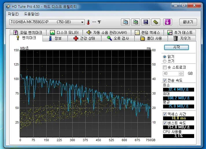휴대성과 강력한 성능을 겸비한 노트북 HP dv6-6014tx 29 cfile8.uf@155159474DCAEDBC252881 HDTunePro 벤치마크 결과