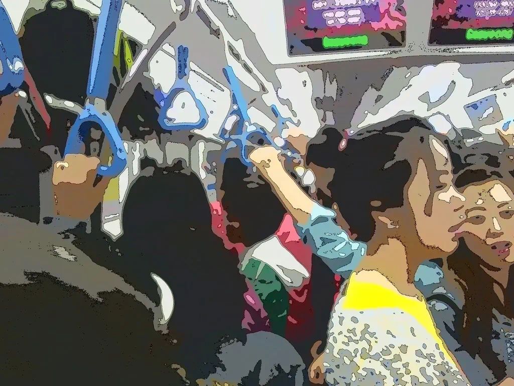 카툰 카메라로 촬영한 지하철 풍경