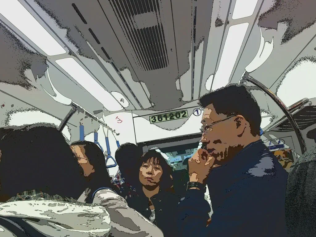 카툰 카메라로 촬영한 지하철 풍경