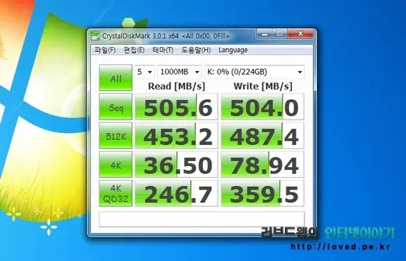 샌디스크 익스트림 SSD 240GB 크리스탈 디스크 마크 0x00 벤치마크