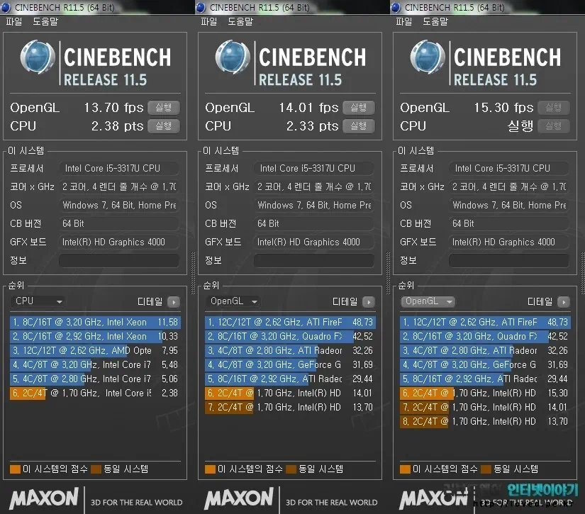 HP 노트북, 스펙터XT 13-2012TU 벤치마크 12 cfile1.uf@1803EB3B502446C015422E 씨네벤치 벤치마크 결과