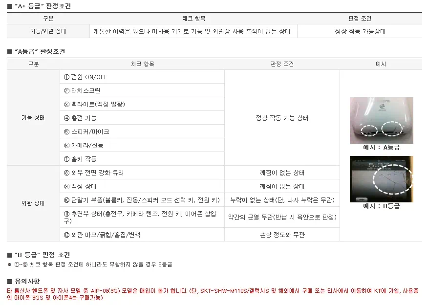 KT 아이폰 보상판매 등급 판정 기준
