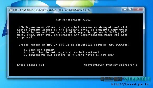 Scan and Repair는 배드섹터 검사와 치료