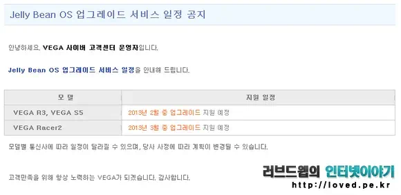 팬택 베가 젤리빈 업데이트 일정 공지