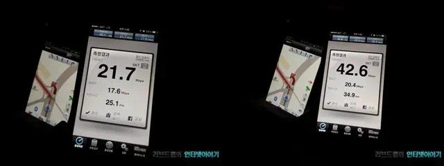 김포와 인천의 경계 지역 광대역 LTE 속도