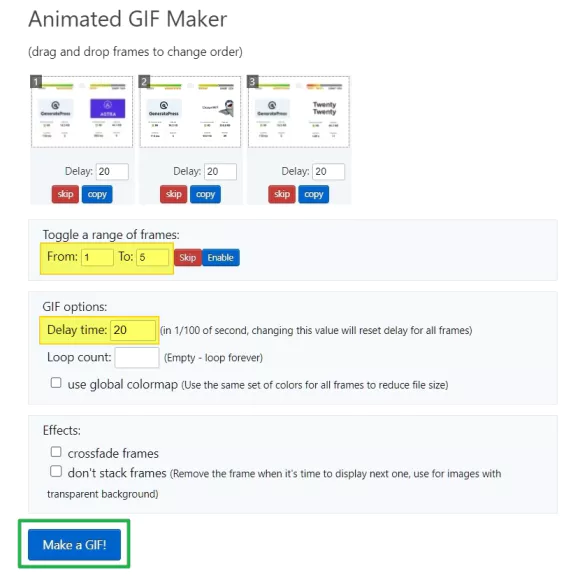 움짤 만들기 움직이는 gif 이미지 만드는 사이트 3 create gif ezgif 02 이미지 프레임 속도 설정한 후 움짤 만들기 버튼 클릭